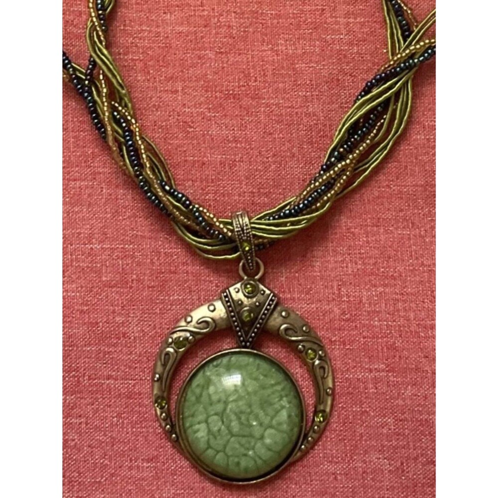 Boho Green & Blue Multistrand Statement Necklace